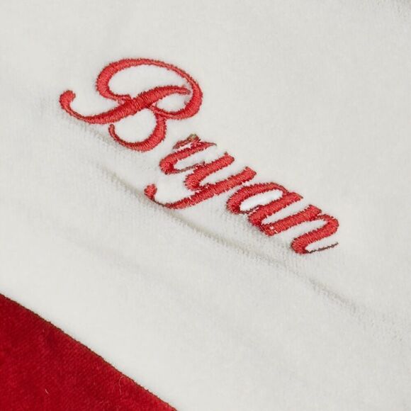 Pottery Barn BRYAN Classic Red White Ivory Velvet Christmas Stocking Mono NWOT - Picture 3 of 6